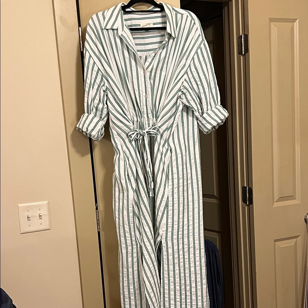 Universal Thread Green and White Striped Long Sleeve Dress